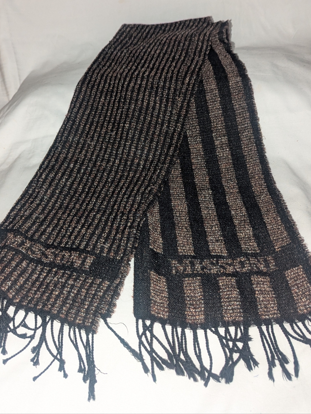 Vintage Orange Label Missoni Sciarpe Stripe Knit Scarf. Made In Italy